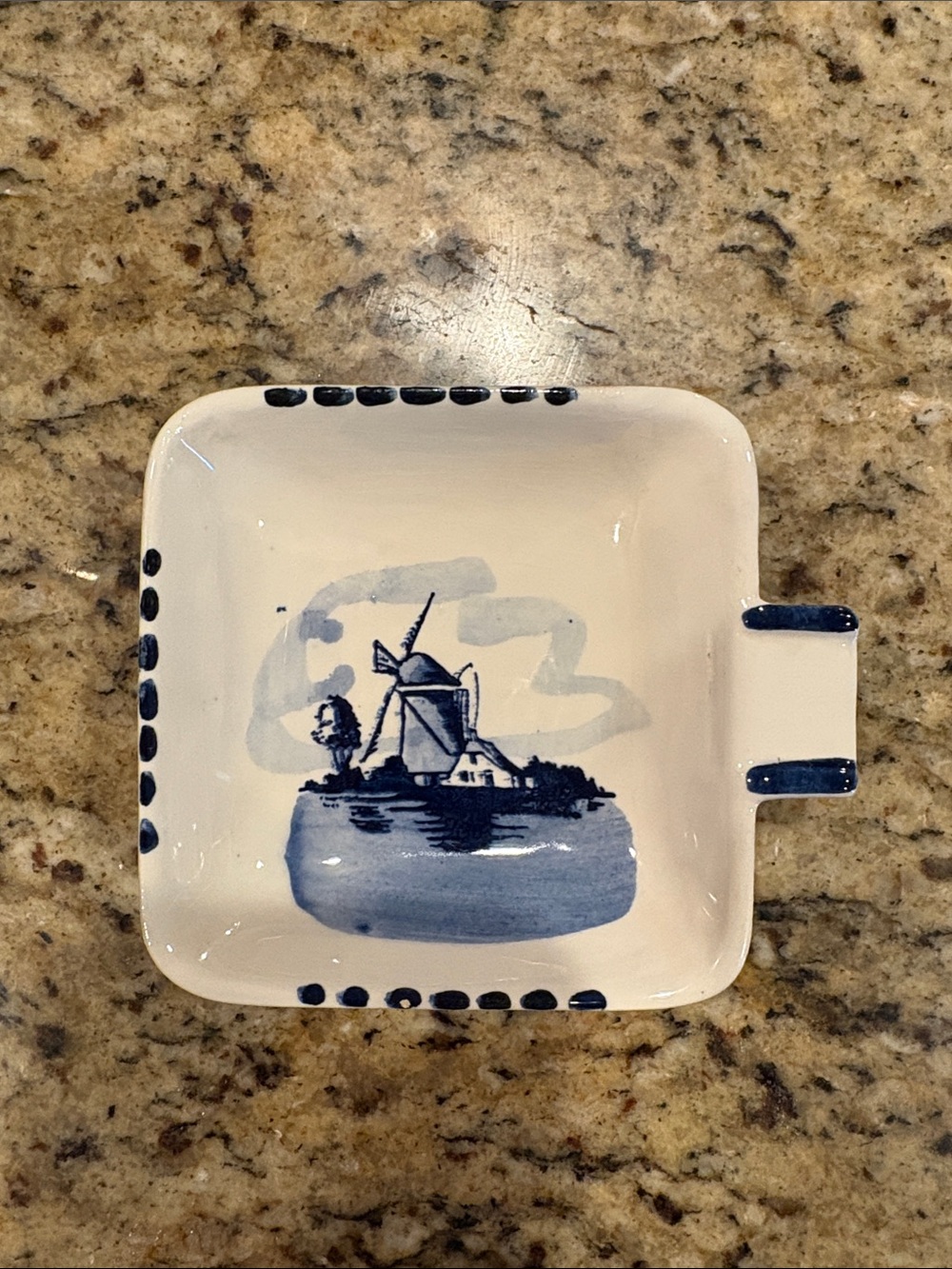 Vintage Delft Blue Ashtray Holland Vintage Windmill Handpainted Small 3.25"